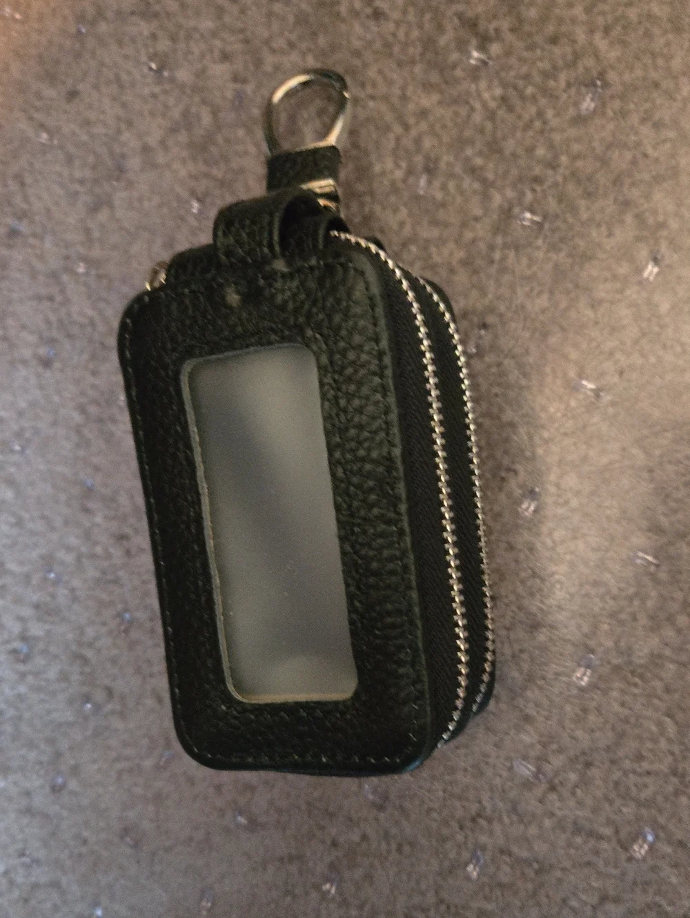 Black Leather Key Fob Card Holder with Keyring
